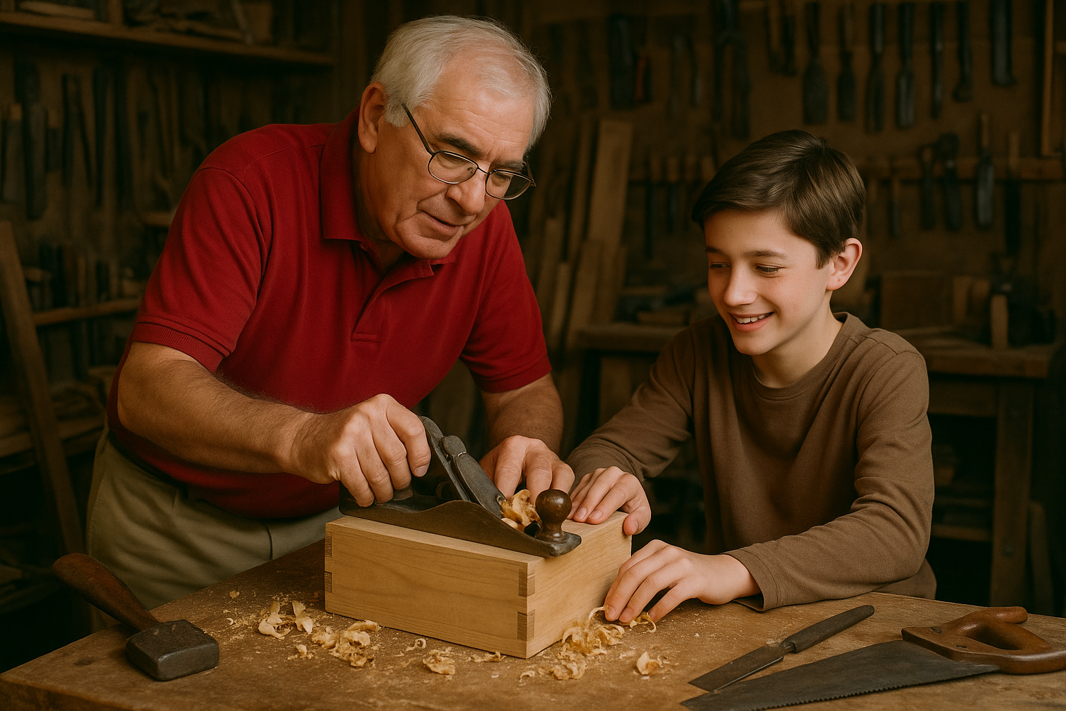 Brandon woodworking with his grandson
