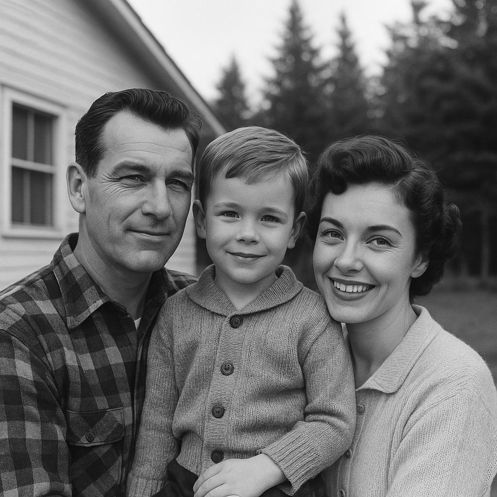 Young Brandon with his parents in their Michigan backyard.