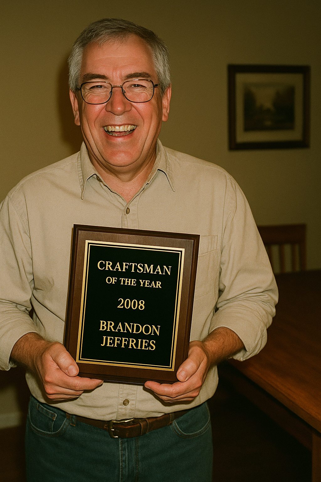 Brandon receiving the 'Craftsman of the Year' award with family by his side.